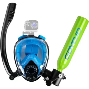 Tanque de mergulho portátil com máscara snorkel e cilindro de oxigênio